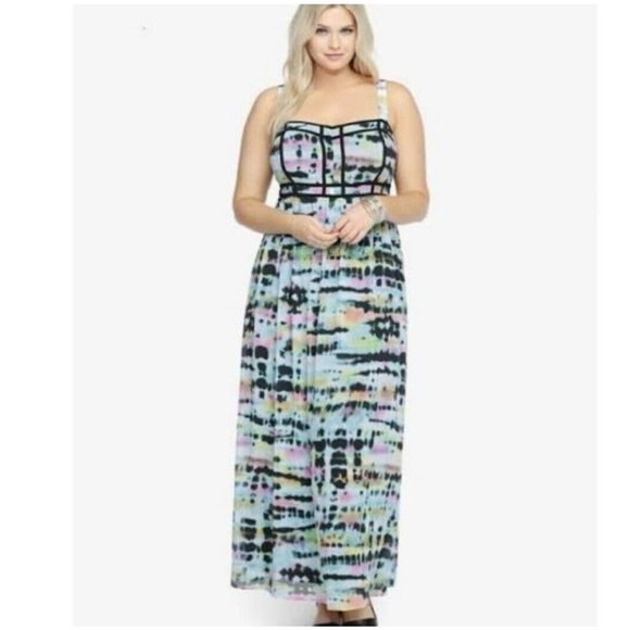 Torrid Plus Size Women's Rainbow Tie-Dye Sleeveless Maxi Dress Chiffon Size 20 - Picture 1 of 16